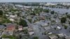 An aerial view shows a flooded area after the destruction of the Kakhovka dam, amid Russia's attacks on Ukraine, in Kherson, Ukraine, June 10, 2023. 