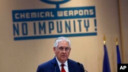 Ngoại trưởng Rex Tillerson đọc diễn văn tại Hội nghị các Bộ trưởng Ngoại giao về Đối tác Quốc tế chống việc sử dụng Vũ khí hóa học mà Không bị trừng phạt tại Paris, ngày 23/1/2018.