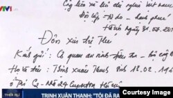 Bức thư thú tội của Trịnh Xuân Thanh được VTV1 đăng tải trong chương trình thời sự 19h ngày 3/8.