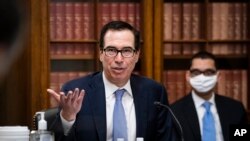 Bộ trưởng Tài chánh Steven Mnuchin điều trần trước Thượng viện về việc thi hành luật cứu trợ vì virus corona ngày 10/6/2020.