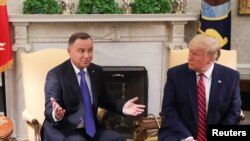 TT Mỹ Donald Trump và TT Ba Lan Andrzej Duda tại Phòng Bầu Dục, Tòa Bạch Ốc ở Washington, hôm 12/6/2019. REUTERS/Leah Millis