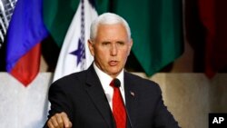 Phó Tổng thống Mike Pence phát biểu tại một hội nghị về Châu Mỹ tại Bộ Ngoại giao Mỹ ở Washington, ngày 7 tháng 5, 2019.