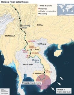 Một ĐBSCL đã và đang bị tổn thương do những nguyên nhân: (1) do các con đập thượng nguồn, (2) do nạo vét cát dưới lòng sông, (3) do nước biển dâng, (4) do ô nhiễm sông rạch, (5) còn phải kể tới những dự án sai lầm ngăn mặn phá huỷ sự cân bằng hệ sinh thái mong manh của vùng châu thổ sông Mekong. Tính tới 2020, đã có 11 con đập dòng chính khổng lồ của Trung Quốc trên khúc sông Lancang-Mekong thượng nguồn; có thêm 2 con đập dòng chính của Lào (Xayaburi và Don Sahong) đã hoạt động từ 2019. Dự án Luang Prabang 1460 MW, sẽ là con đập dòng chính lớn nhất trên sông Mekong của Lào và điều rất nghịch lý là do Việt Nam làm chủ đầu tư, dự trù có thể được khởi công sớm trong năm nay. [International River 2004, do Ngô Thế Vinh cập nhật 2020].