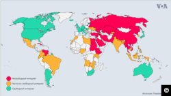 Báo cáo Freedom on the Net 2019 (Tự do trên Mạng 2019), do tổ chức Freedom House công bố hôm 5/11 xếp Việt Nam vào danh sách các nước không có tự do Internet (Màu đỏ trên bản đồ thế giới)