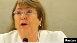 Tân Cao ủy trưởng nhân quyền Liên hiệp quốc Michelle Bachelet tham dự Hội đồng Nhân quyền ở Geneva, Thụy Sĩ, ngày 10/9/2018. 