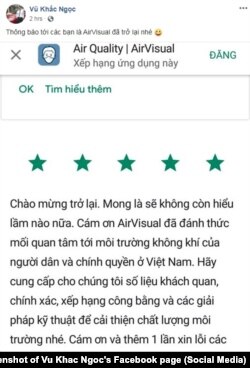 Ông Vũ Khắc Ngọc "chào mừng" AirVisual quay trở lại Việt Nam, 8/10/2019