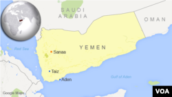 Map of Yemen showing location of Taiz