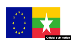 Cờ của Liên minh châu Âu (EU) và Myanmar.