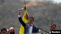 Lãnh đạo đối lập Venezuela Juan Guaido phát biểu trong mợt cuộc tập hợp chống Tổng thống Nicolas Maduro, ở Valencia, Venezuela, ngày 16 tháng 3, 2019.