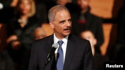 Bộ trưởng Tư pháp Mỹ Eric Holder phát biểu tại Nhà thờ Ebenezer Baptist lịch sử ở thành phố Atlanta, bang Georgia, ngày 1/12/2014.