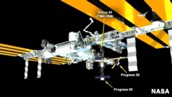 Phi thuyền chở hàng không người lái cập Trạm Không gian Quốc tế, ngày 5/7/2015. (Ảnh: NASA TV).